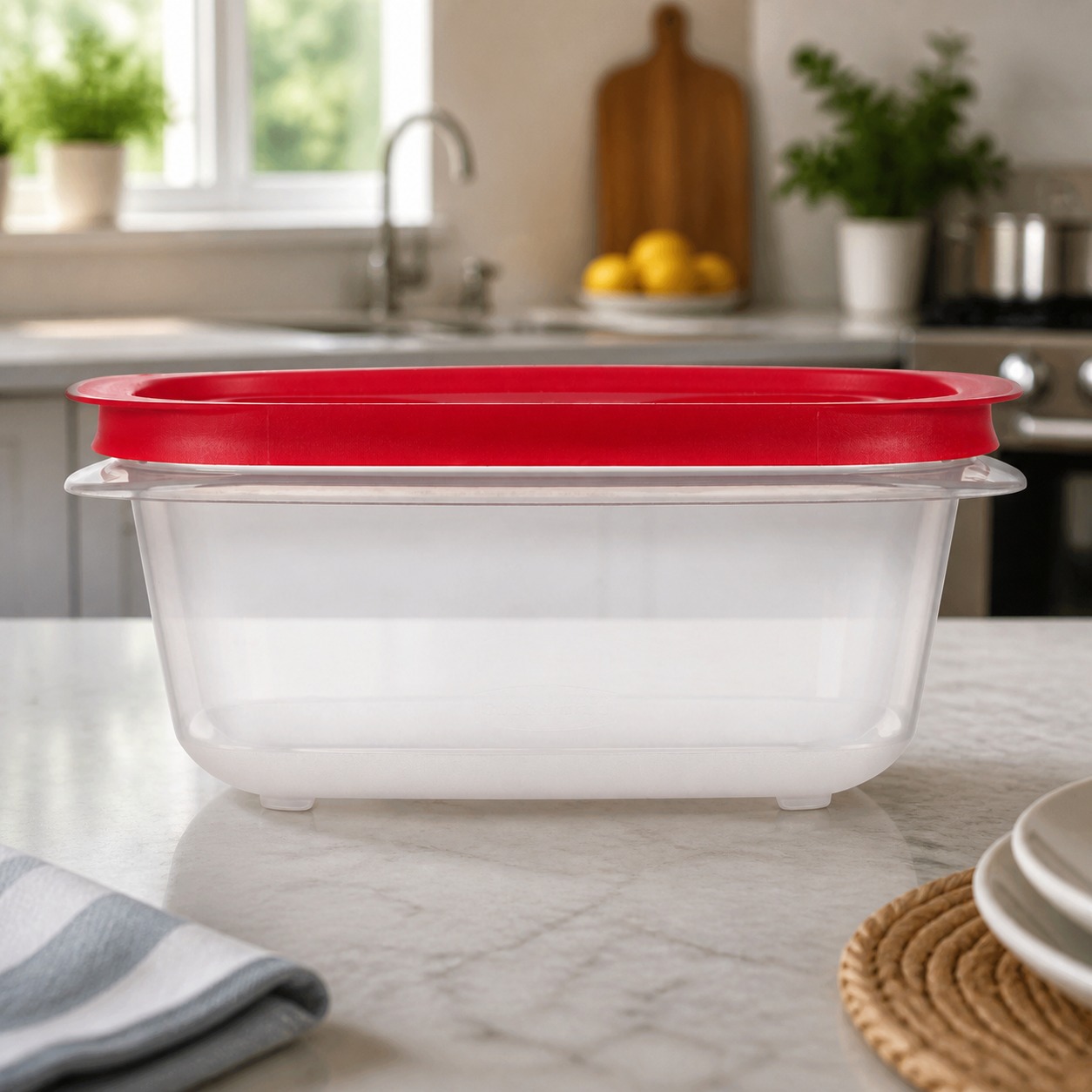 Meal Prep Container - Recipiente Retangular Vermelho para Armazenamento de