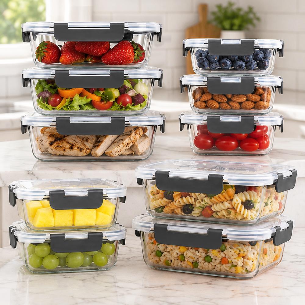 Meal Prep Weekly - Conjunto de 10 Recipientes de Vidro